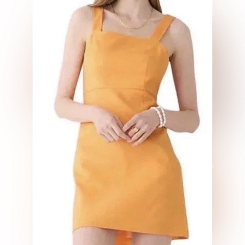 NWT J Crew Squareneck A-line Dress Stretch Linen Size 14 Tall Cantaloupe Orange